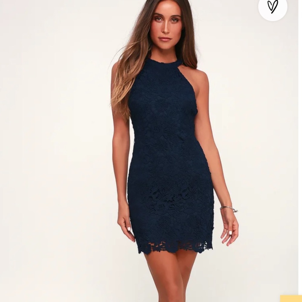 Lulus: Love Poem Navy Blue Lace Mini Dress